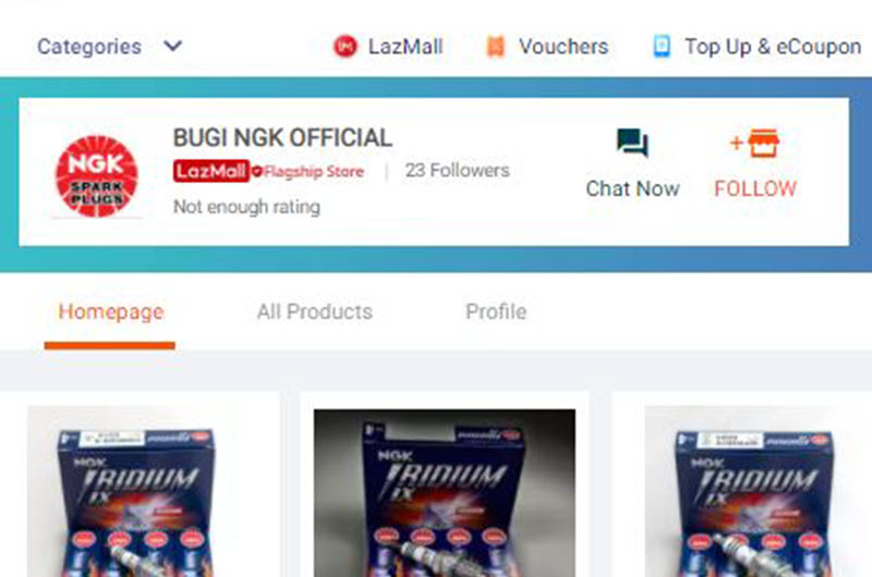 Bugi NGK đã có gian hàng trên lazada